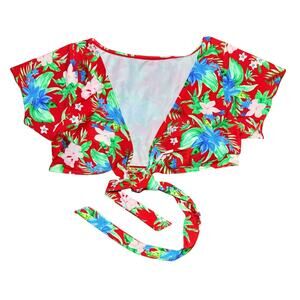 MeetCurve XL Floral Swim Tie Front Crop Top Lightly Padded Plus Size Beach Vacay